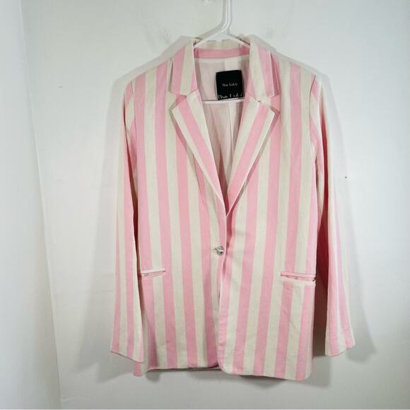 The Lulu Italy Pink Cream Stripe Cotton Linen Oversized Blazer Jacket Medium - Picture 1 of 9